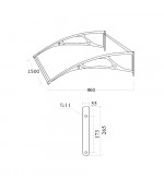 Alumīnija durvju  jumtiņš 960x1500 mm  caurspīdīgs, ar pelēkiem turētājiem