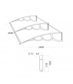 Savienots polikarbonāta jumtiņš 1400x2000 mm  caurspīdīgs, ar pelēkiem turētājiem