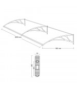 Savienots durvju jumtiņš 960x3000 mm  caurspīdīgs, melni turētāji