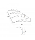 Savienots polikarbonāta jumtiņš 1400x3000 mm  caurspīdīgs, ar pelēkiem turētājiem
