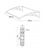 Durvju jumtiņš 1200x1500 mm  caurspīdīgs, melni turētāji