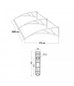 Savienots polikarbonāta jumtiņš 1200x3000 mm  tonēts, melni turētāji