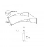 Durvju jumtiņš ar tekni 930x1500 mm  tonēts, melni turētāji