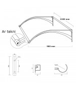 Alumīnija durvju  jumtiņš ar tekni 980x1500 mm, melni turētāji