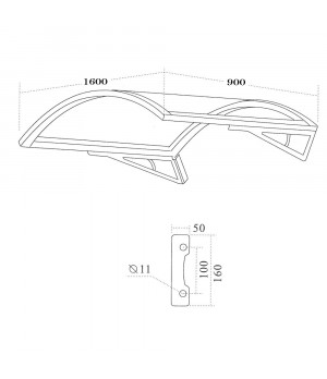 Arkveida durvju  jumtiņš ar tekni (6x900x1600 mm) brūns/pelēks