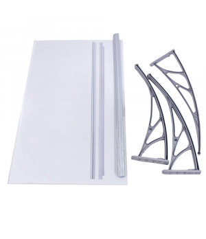 Savienots polikarbonāta jumtiņš 960x2000 mm  caurspīdīgs, ar pelēkiem turētājiem