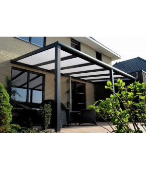 Alumīnija nojume terasei, pelēka ar 16 mm polikarbonāta segumu