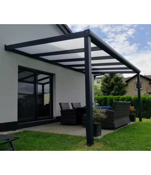 Alumīnija nojume terasei, pelēka ar 16 mm polikarbonāta segumu