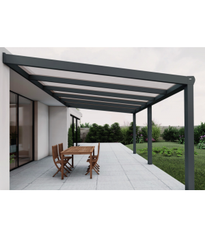 Alumīnija nojume terasei, pelēka ar 16 mm polikarbonāta segumu