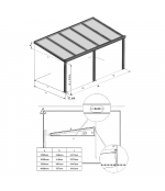 Pastiprināta alumīnija nojume terasei - Detalizēti izmēri
