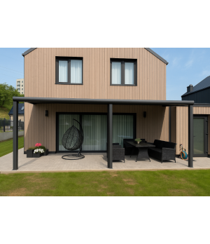 Alumīnija nojume terasei, pelēka ar 16 mm polikarbonāta segumu