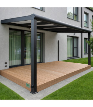 Pastiprināta alumīnija nojume terasei ar 16 mm polikarbonāta segumu, matēta pelēka